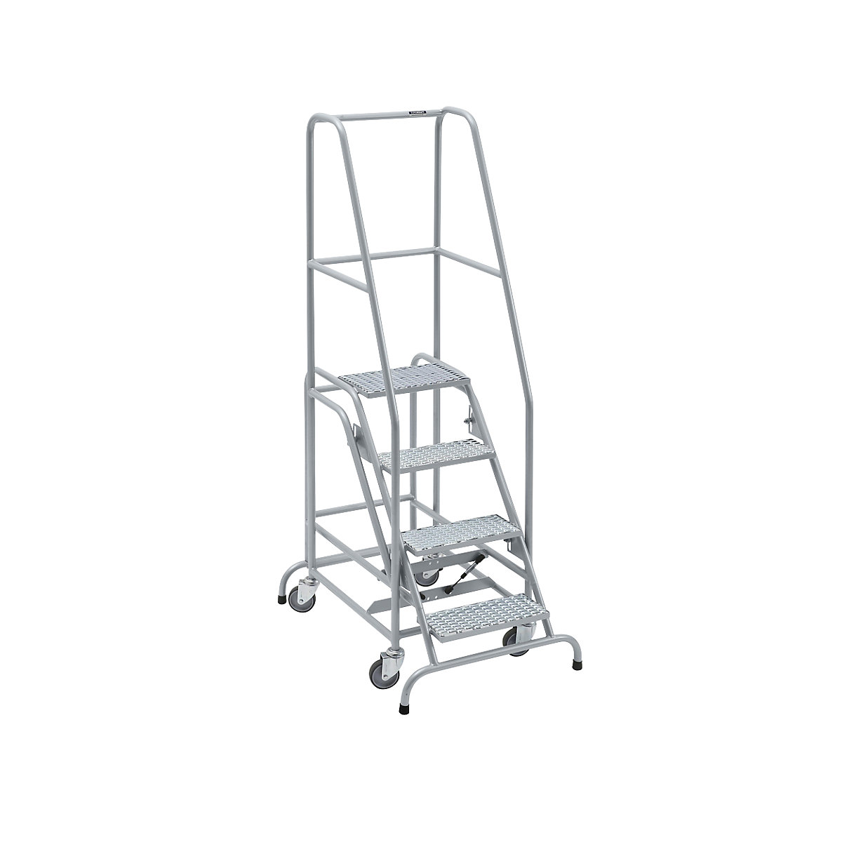 Escalera rodante con tarima – eurokraft pro, piezas insertadas en los peldaños de rejilla rómbica, con 4 peldaños-6