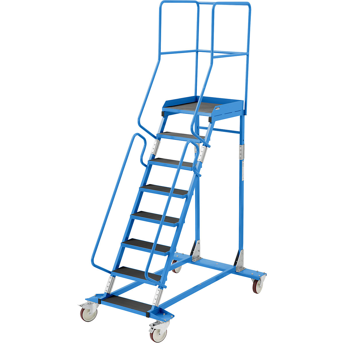 Escalera rodante con tarima – eurokraft pro, pieza insertada en los peldaños, de goma acanalada, 8 peldaños-16