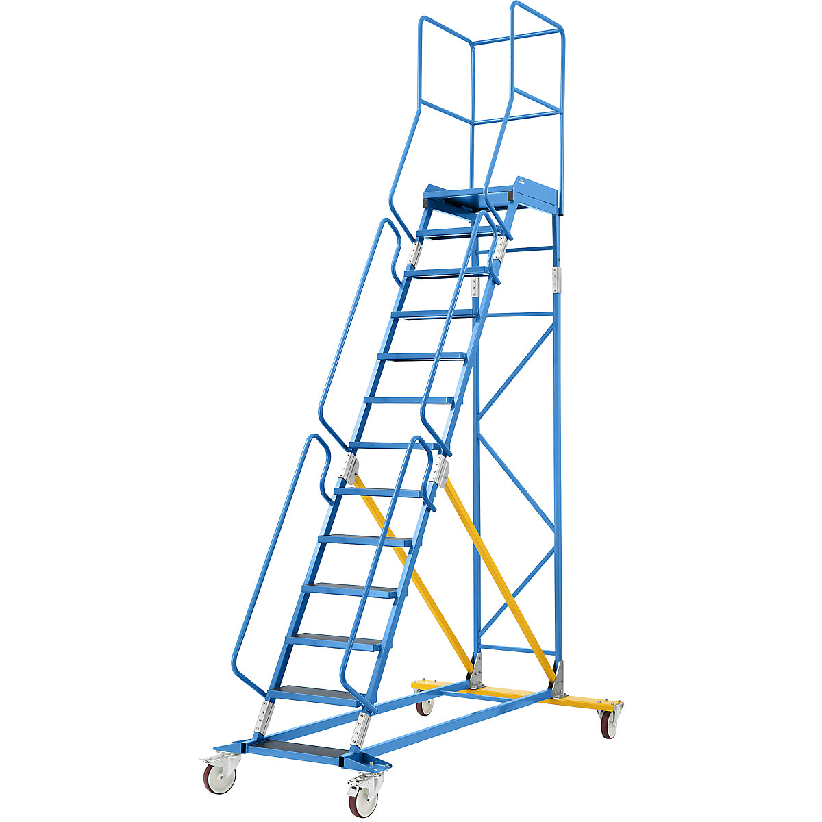 Escalera rodante con tarima – eurokraft pro, pieza insertada en los peldaños, de contrachapado antideslizante, 13 peldaños-25