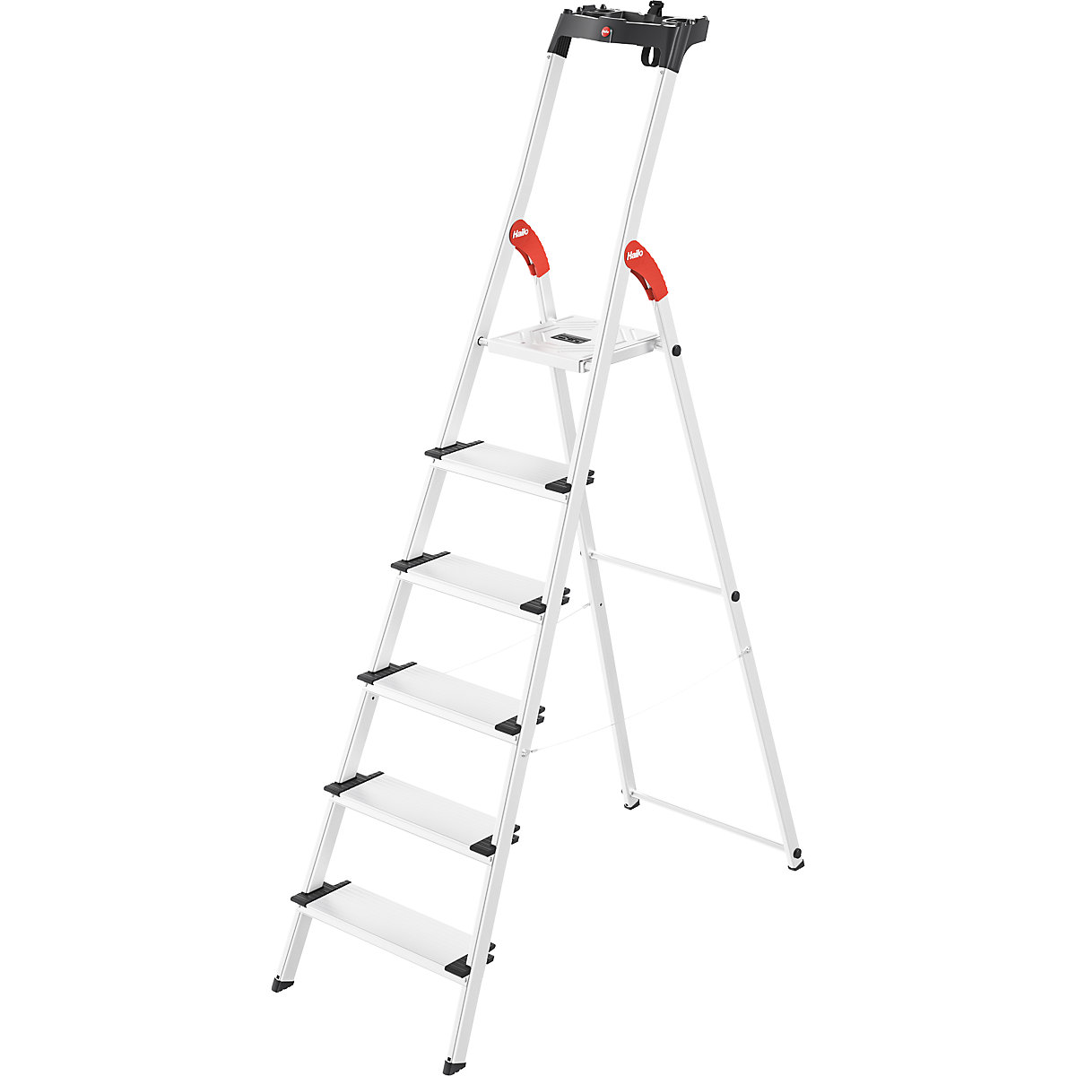 Hailo – Escalera de tijera de peldaños planos de aluminio ComfortLine L80, carga máx. 150 kg, 6 peldaños