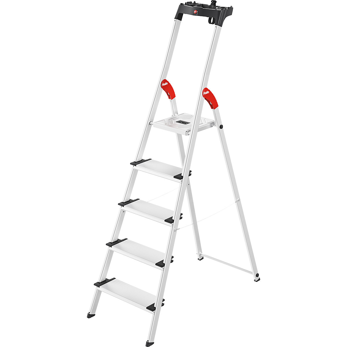 Hailo – Escalera de tijera de peldaños planos de aluminio ComfortLine L80, carga máx. 150 kg, 5 peldaños
