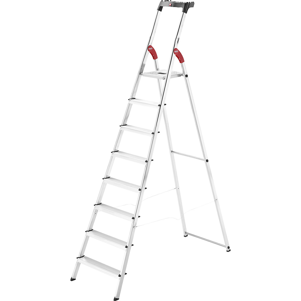 Hailo – Escalera de tijera de peldaños planos de aluminio StandardLine L60, carga máx. 150 kg, 8 peldaños