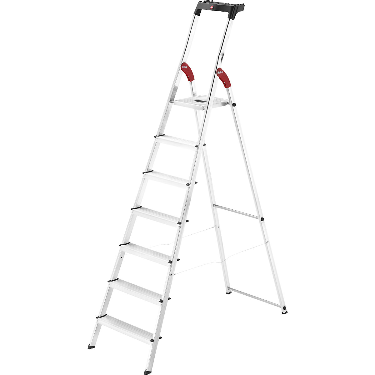 Hailo – Escalera de tijera de peldaños planos de aluminio StandardLine L60, carga máx. 150 kg, 7 peldaños