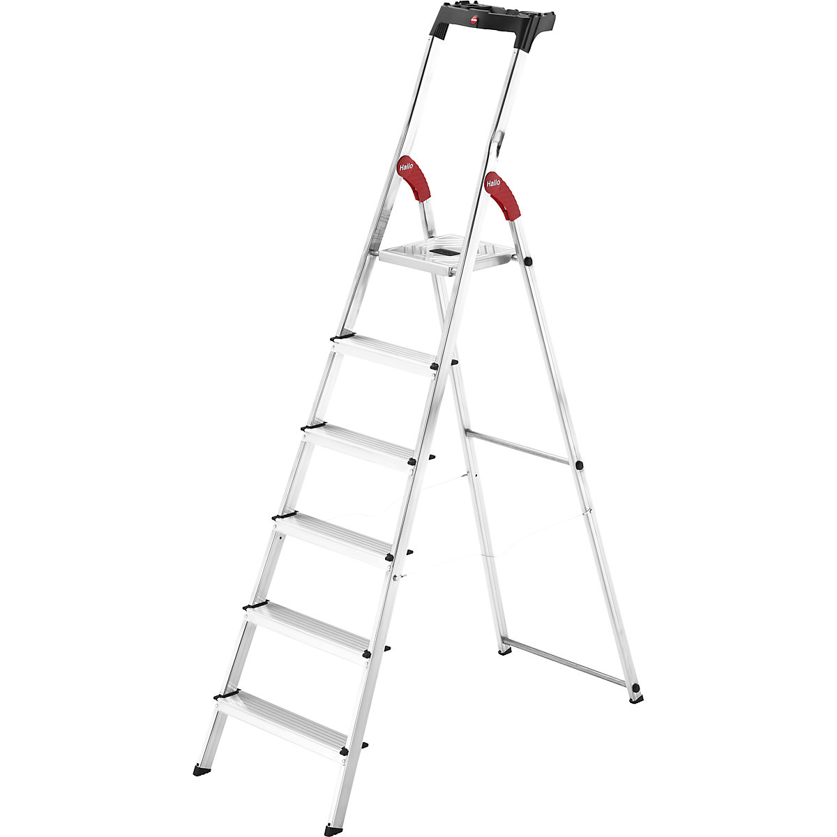 Hailo – Escalera de tijera de peldaños planos de aluminio StandardLine L60, carga máx. 150 kg, 6 peldaños