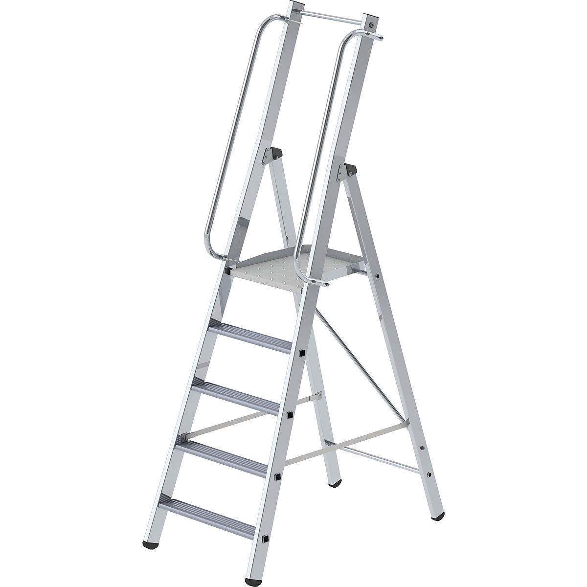 MUNK – Escalera de tijera de peldaños planos de aluminio, ascenso por un lado, 5 peldaños