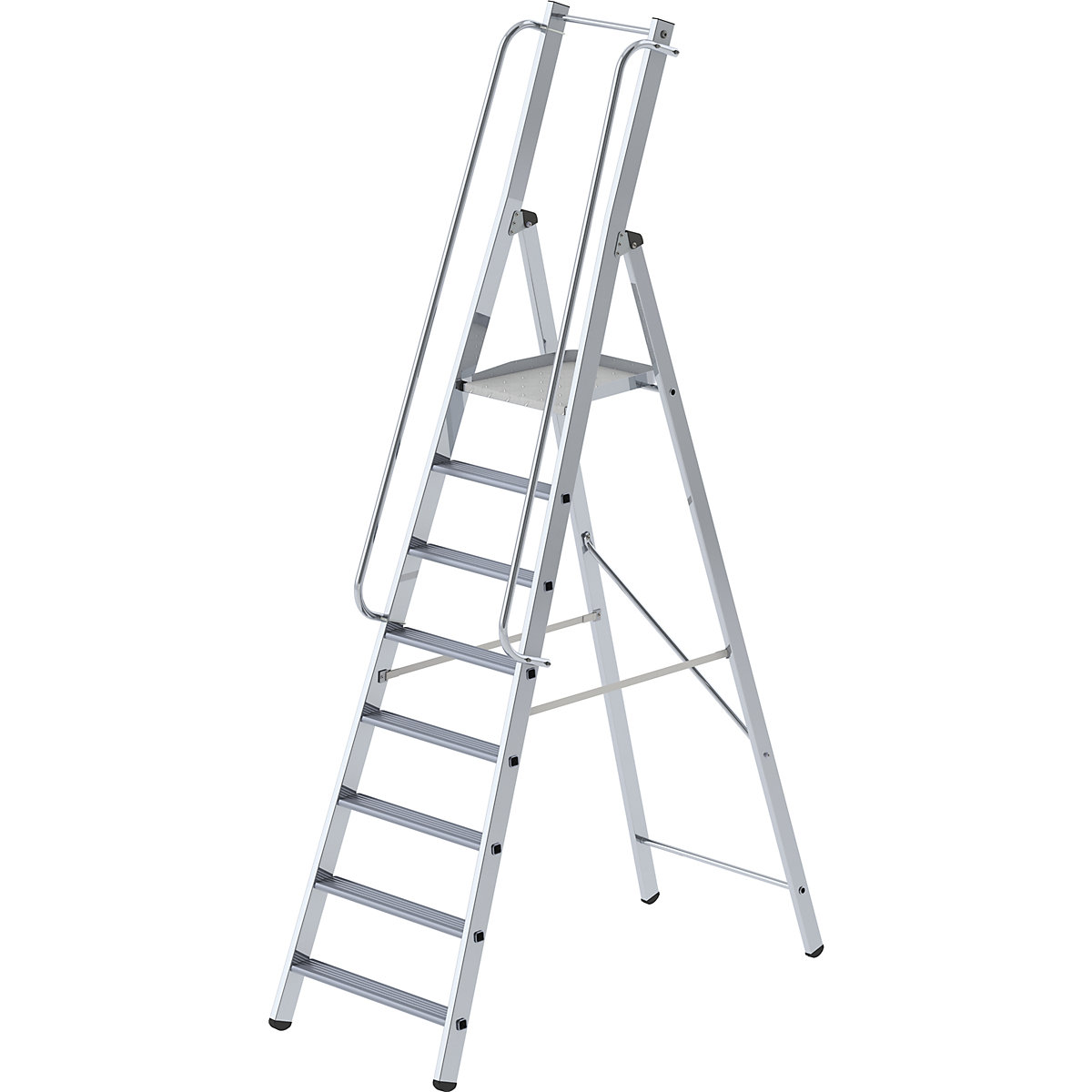 MUNK – Escalera de tijera de peldaños planos de aluminio, ascenso por un lado, 8 peldaños