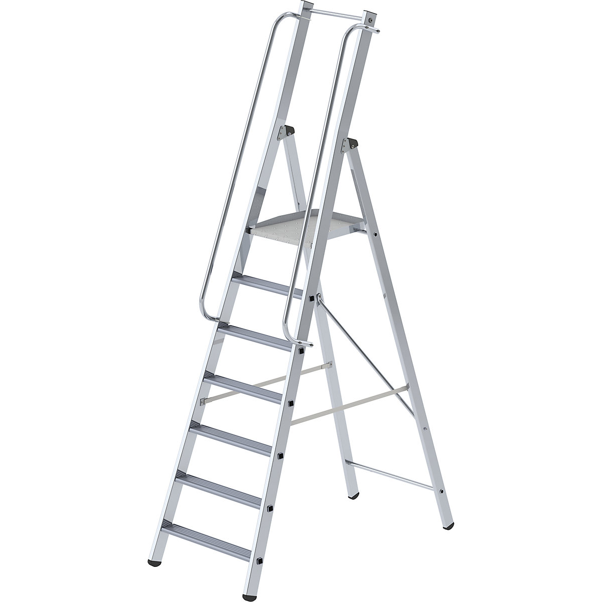 Escalera de tijera de peldaños planos de aluminio – MUNK, ascenso por un lado, 7 peldaños-4