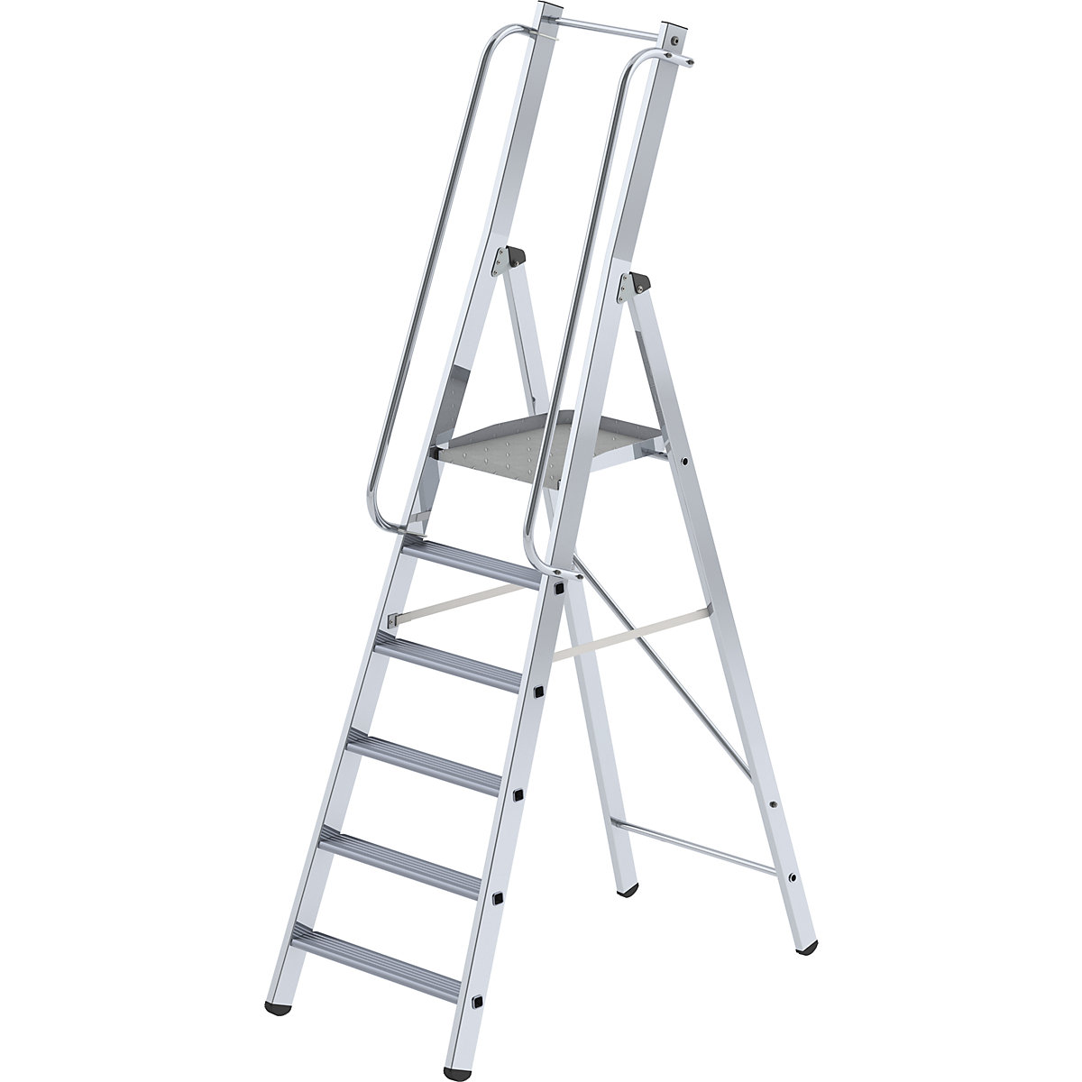 MUNK – Escalera de tijera de peldaños planos de aluminio, ascenso por un lado, 6 peldaños