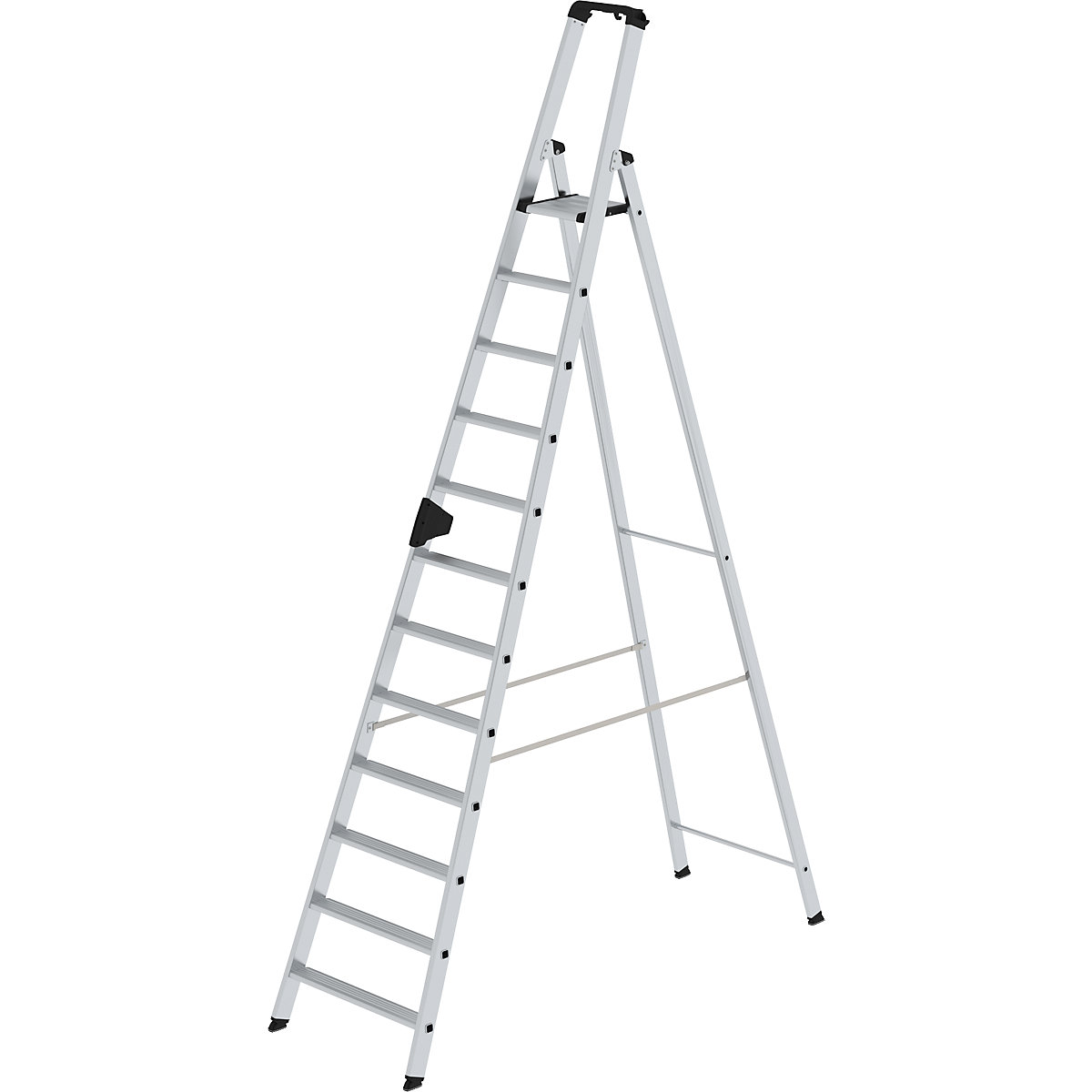Escalera tipo tijera de peldaños planos, ascenso por un lado – MUNK, modelo extra cómodo con ergo-pad®, 12 escalones-12