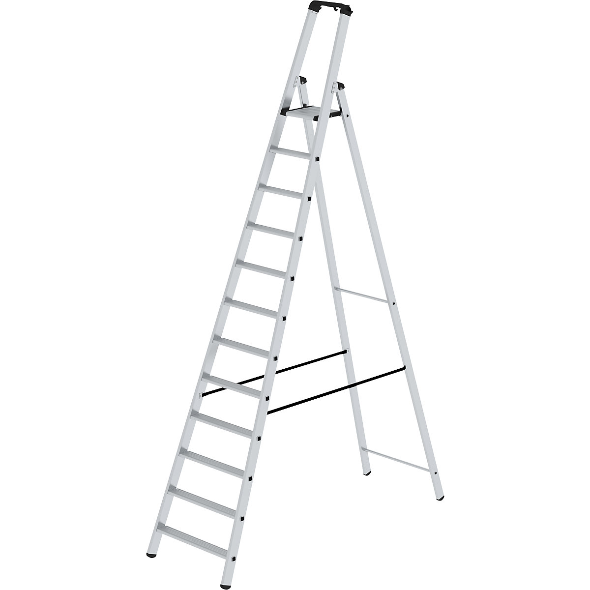 Escalera tipo tijera de peldaños planos, ascenso por un lado – eurokraft pro, modelo estándar, 12 peldaños-5