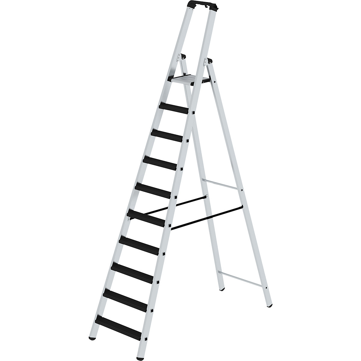 Escalera tipo tijera de peldaños planos, ascenso por un lado – eurokraft pro, modelo acolchado, 10 peldaños-8