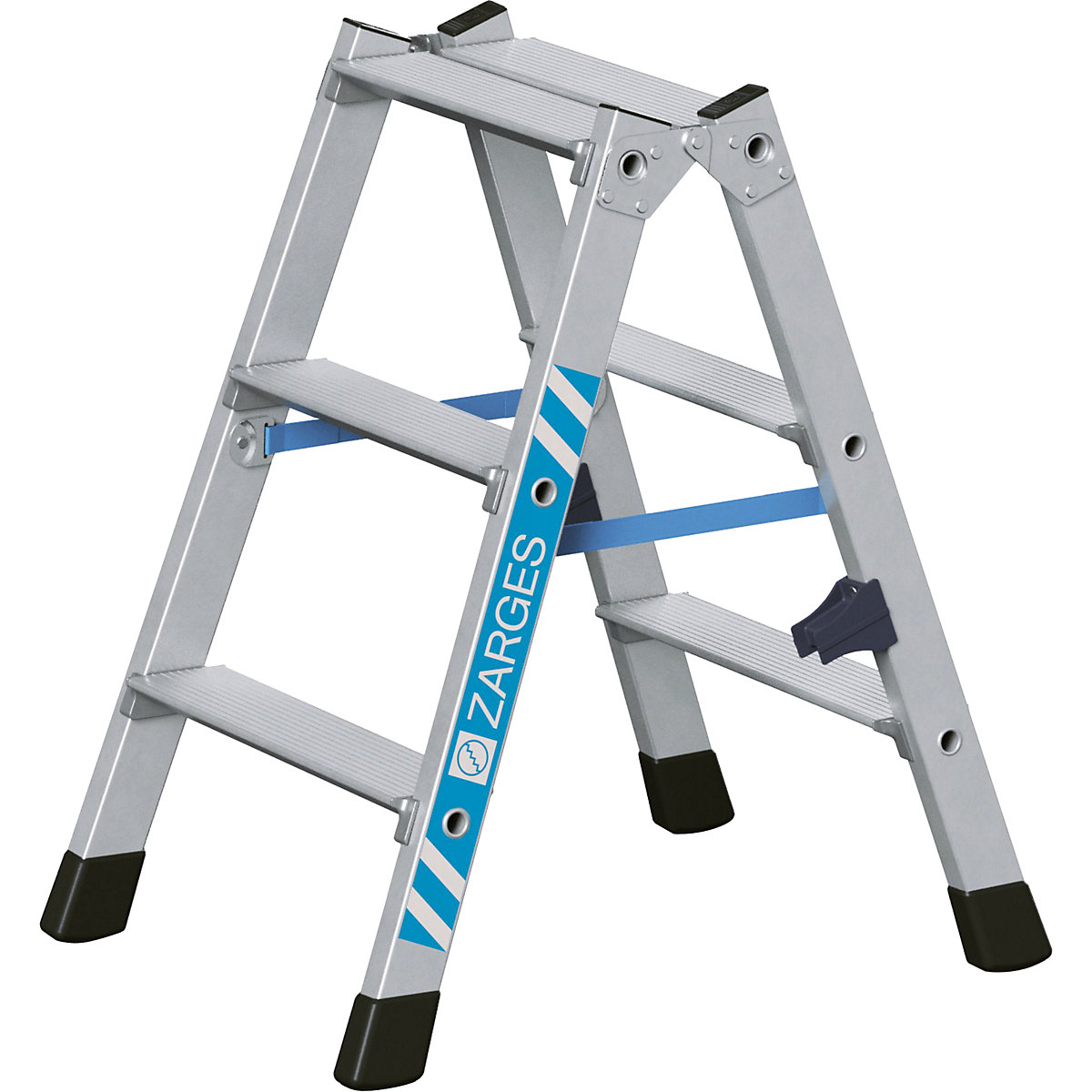 Escalera tipo tijera de peldaños planos, de aluminio, ascenso por ambos lados &ndash; ZARGES