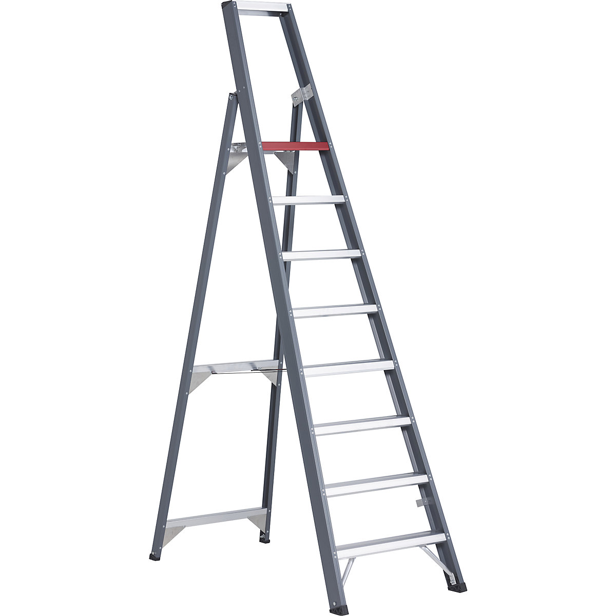 Altrex – Escalera tipo tijera de peldaños planos de aluminio, de ascenso por un lado, con bandeja, 8 peldaños, altura de trabajo 3900 mm