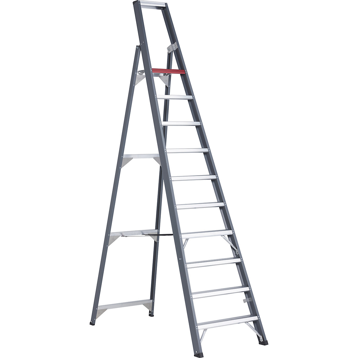Altrex – Escalera tipo tijera de peldaños planos de aluminio, de ascenso por un lado, con bandeja, 10 peldaños, altura de trabajo 4350 mm