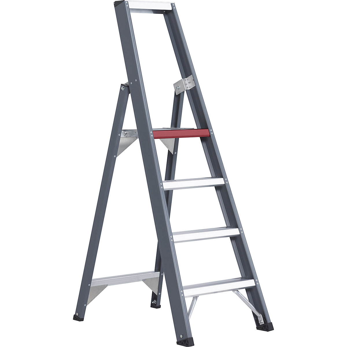 Altrex – Escalera tipo tijera de peldaños planos de aluminio, de ascenso por un lado, con bandeja, 4 peldaños, altura de trabajo 2950 mm