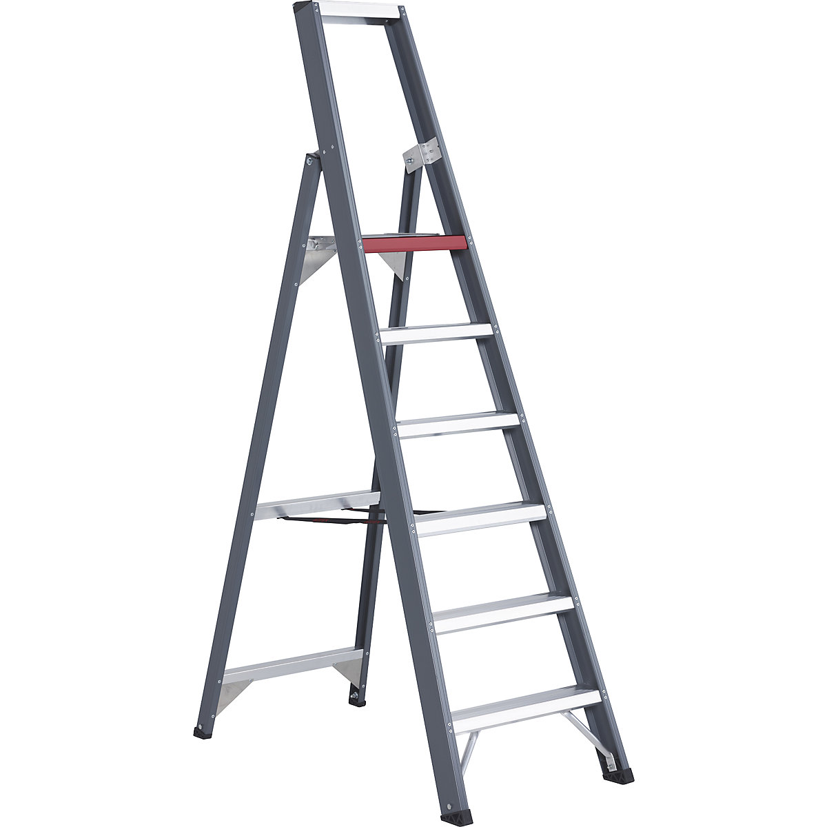 Altrex – Escalera tipo tijera de peldaños planos de aluminio, de ascenso por un lado, con bandeja, 6 peldaños, altura de trabajo 3400 mm