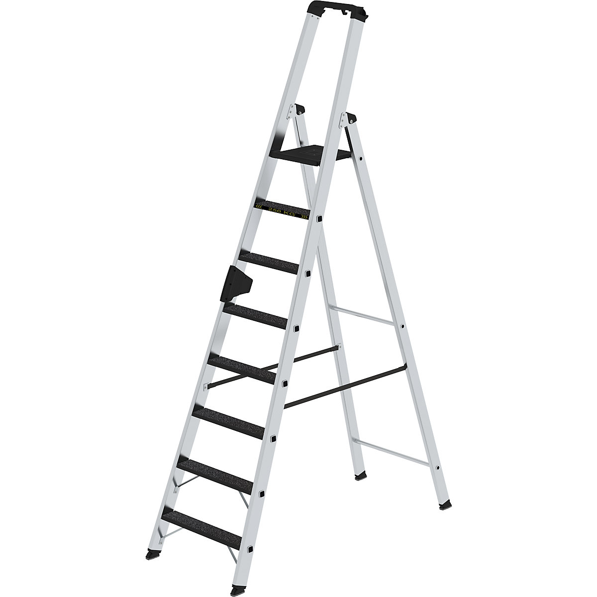 Escaleras tipo tijera de peldaños planos CLIP-STEP – MUNK, de ascenso por un lado, antideslizante R13, resistente, 8 peldaños-8