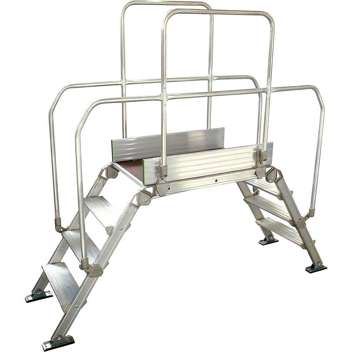 Pasarela de aluminio con escalera, carga máx. total 200 kg, 4 peldaños, plataforma 900 x 530 mm-7