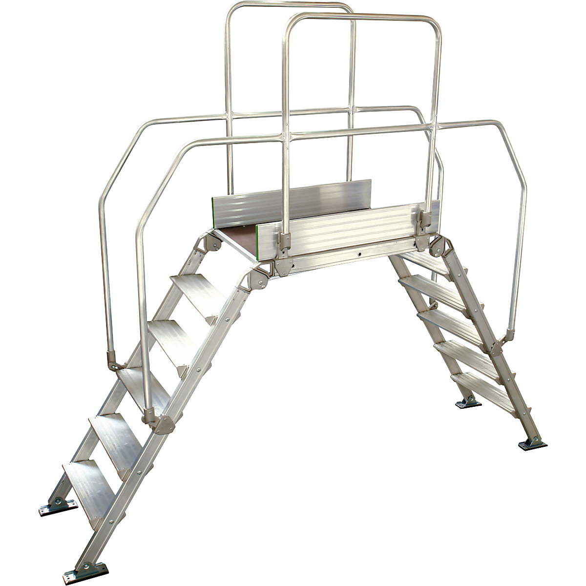 Pasarela de aluminio con escalera, carga máx. total 200 kg, 6 peldaños, plataforma 900 x 530 mm-14