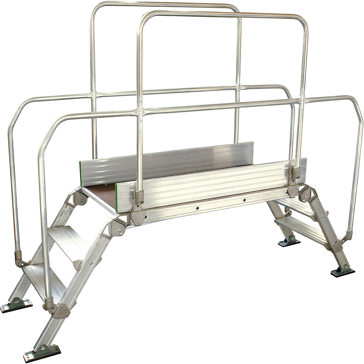 Pasarela de aluminio con escalera, carga máx. total 200 kg, 3 peldaños, plataforma 1200 x 530 mm-16