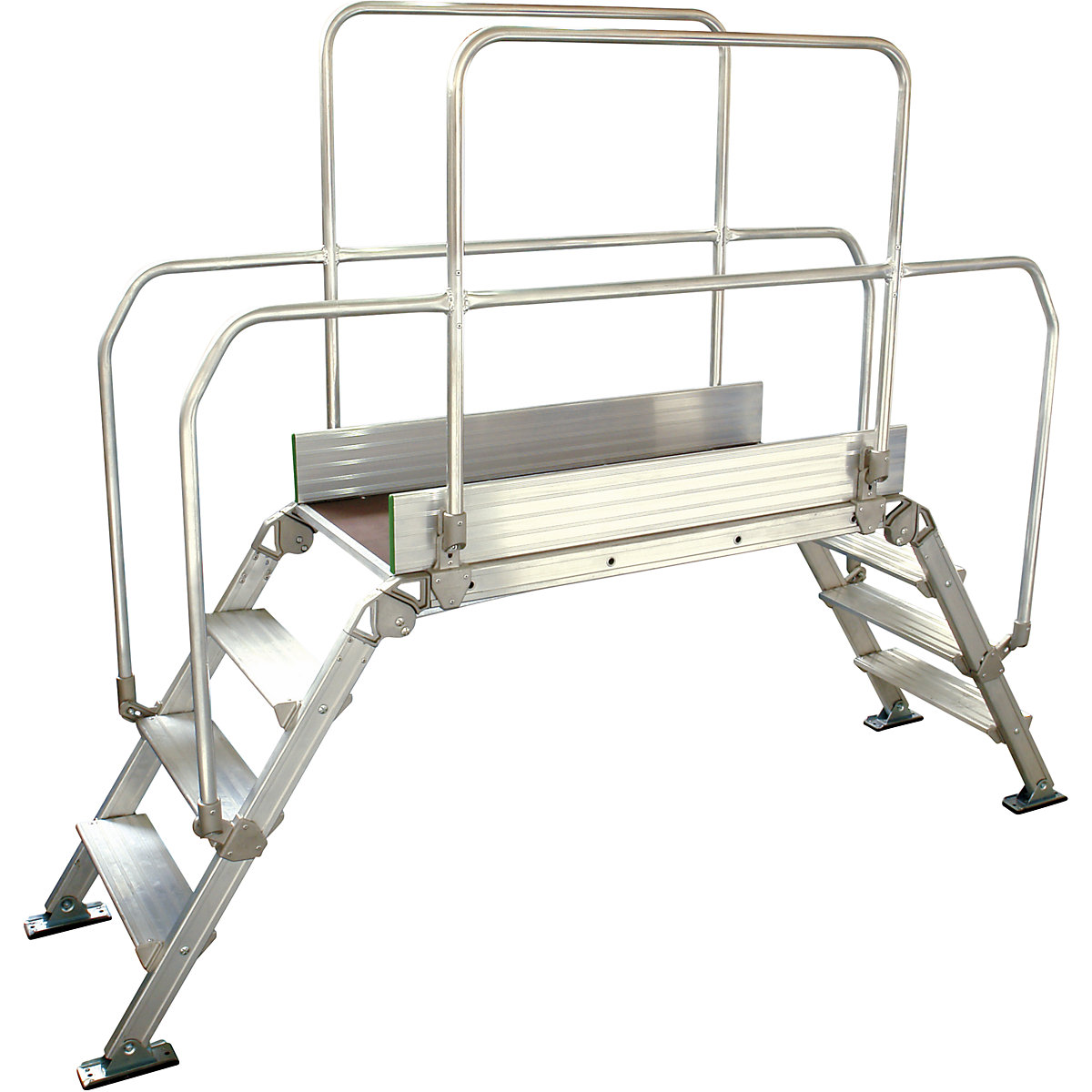 Pasarela de aluminio con escalera, carga máx. total 200 kg, 4 peldaños, plataforma 1200 x 530 mm-15