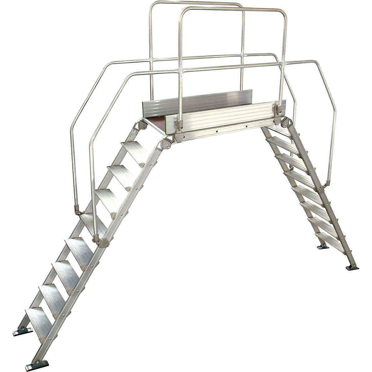 Pasarela de aluminio con escalera, carga máx. total 200 kg, 9 peldaños, plataforma 1200 x 530 mm-3