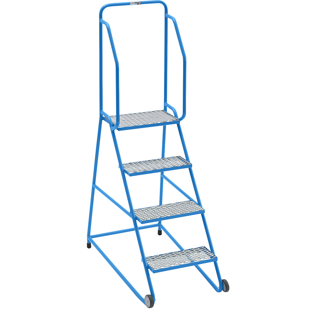 Escalerilla rodante para escaleras de obra – eurokraft pro, peldaños de rejilla rómbica, 4 peldaños-4