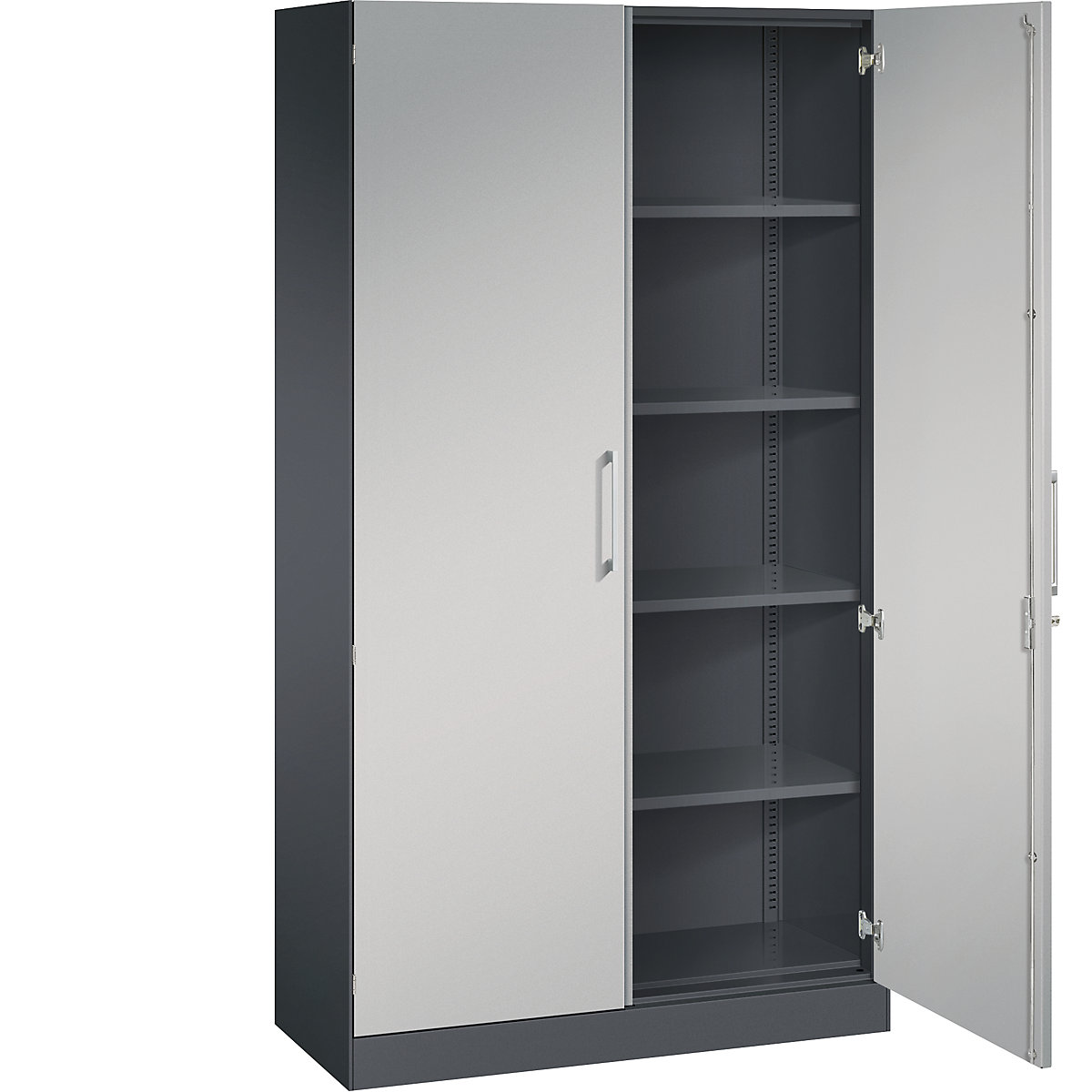 Armário de portas de batente ASISTO, altura 1980 mm – C+P, largura 1000 mm, 4 prateleiras, preto acinzentado/cinza alumínio-6