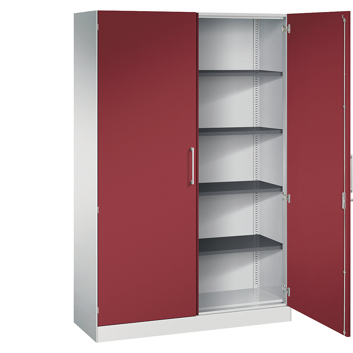 Armário de portas de batente ASISTO, altura 1980 mm – C+P, largura 1200 mm, 4 prateleiras, cinzento claro/vermelho rubi-14