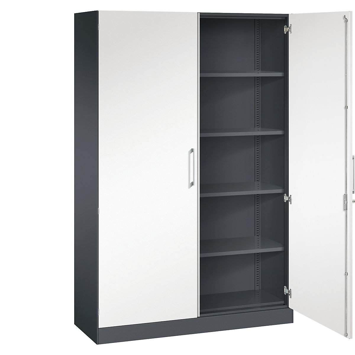 Armário de portas de batente ASISTO, altura 1980 mm – C+P, largura 1200 mm, 4 prateleiras, preto acinzentado/branco trânsito-11