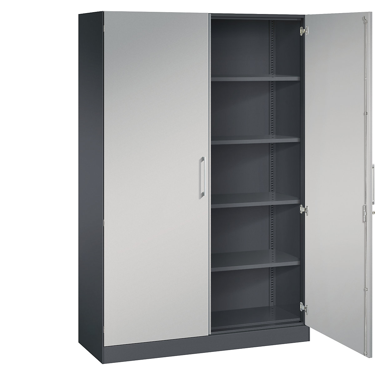 Armário de portas de batente ASISTO, altura 1980 mm – C+P, largura 1200 mm, 4 prateleiras, preto acinzentado/cinza alumínio-16
