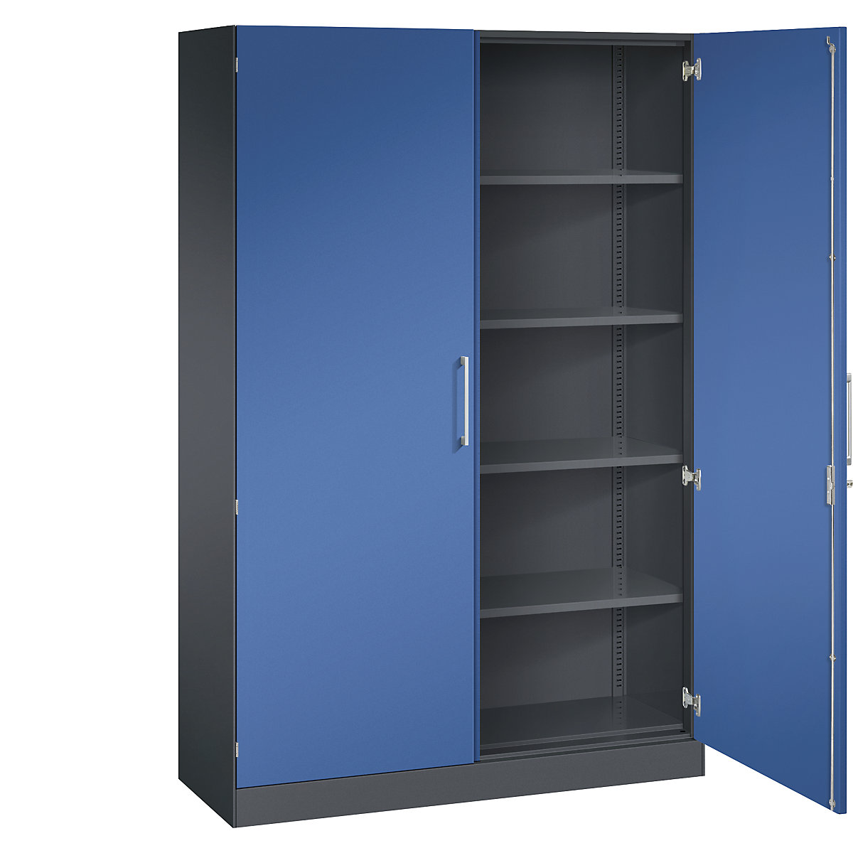Armário de portas de batente ASISTO, altura 1980 mm – C+P, largura 1200 mm, 4 prateleiras, preto acinzentado/azul genciana-4