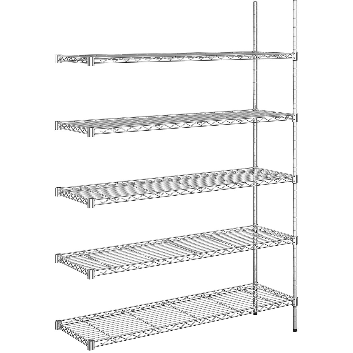 Estantería de malla de alambre de acero, cromada, carga por balda 100 kg, A x P 1220 x 460 mm, estantería de ampliación, altura 1880 mm, 5 baldas