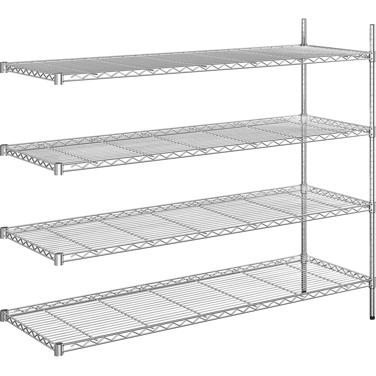 Estantería de malla de alambre de acero, cromada, carga por balda 100 kg, A x P 1520 x 610 mm, estantería de ampliación, altura 1370 mm, 4 baldas