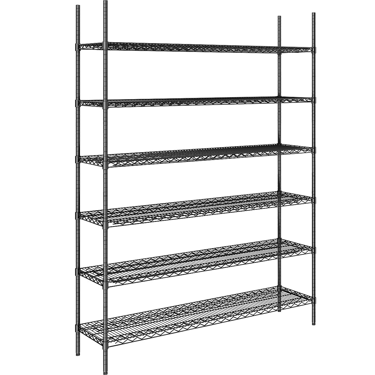 Estantería de malla de alambre de acero, negra, carga por balda 250 kg, A x P 1520 x 460 mm, estantería básica, altura 2180 mm, 6 baldas
