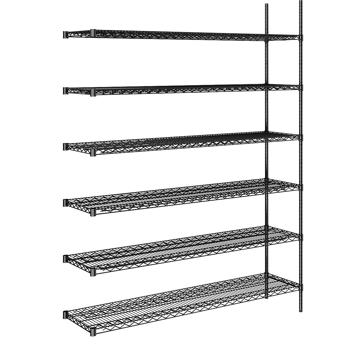 Estantería de malla de alambre de acero, negra, carga por balda 250 kg, A x P 1520 x 460 mm, estantería de ampliación, altura 2180 mm, 6 baldas