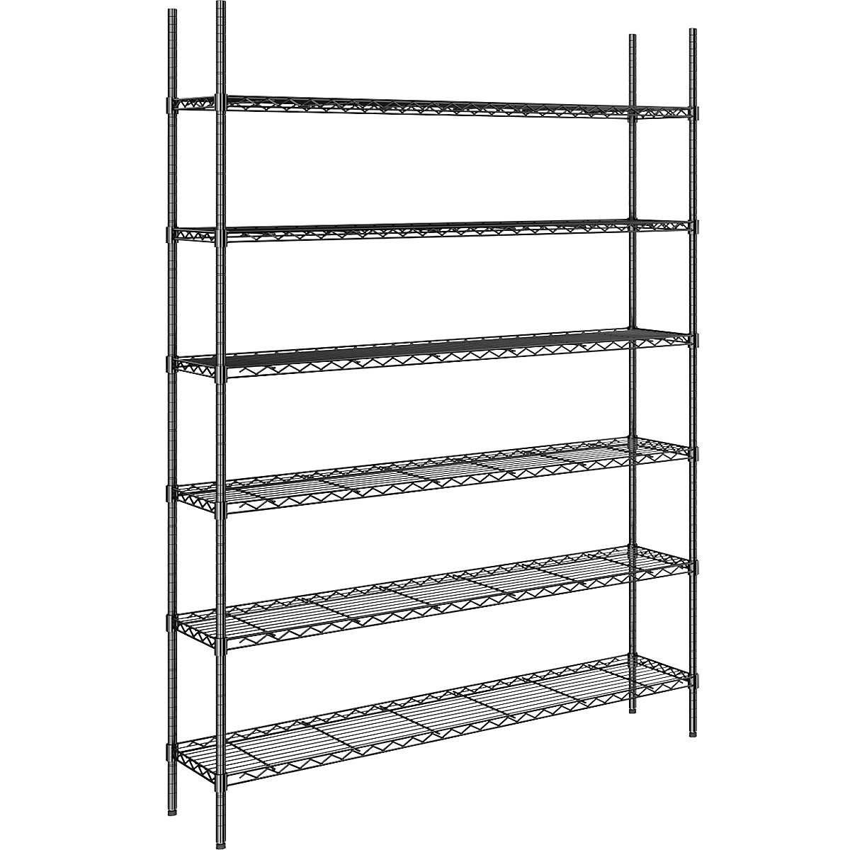 Estantería de malla de alambre de acero, negra, carga por balda 100 kg, A x P 1520 x 360 mm, estantería básica, altura 2180 mm, 6 baldas