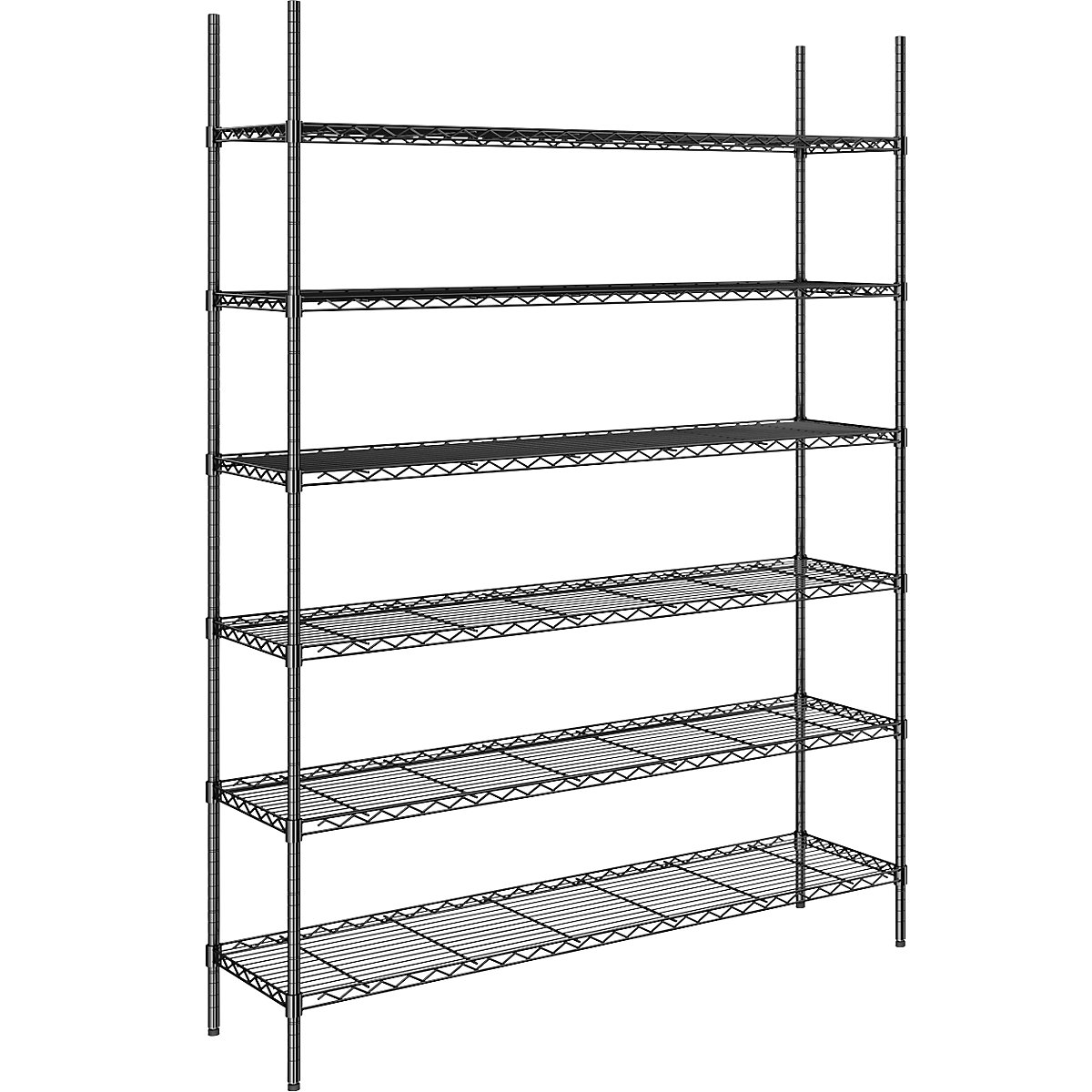Estantería de malla de alambre de acero, negra, carga por balda 100 kg, A x P 1520 x 460 mm, estantería básica, altura 2180 mm, 6 baldas