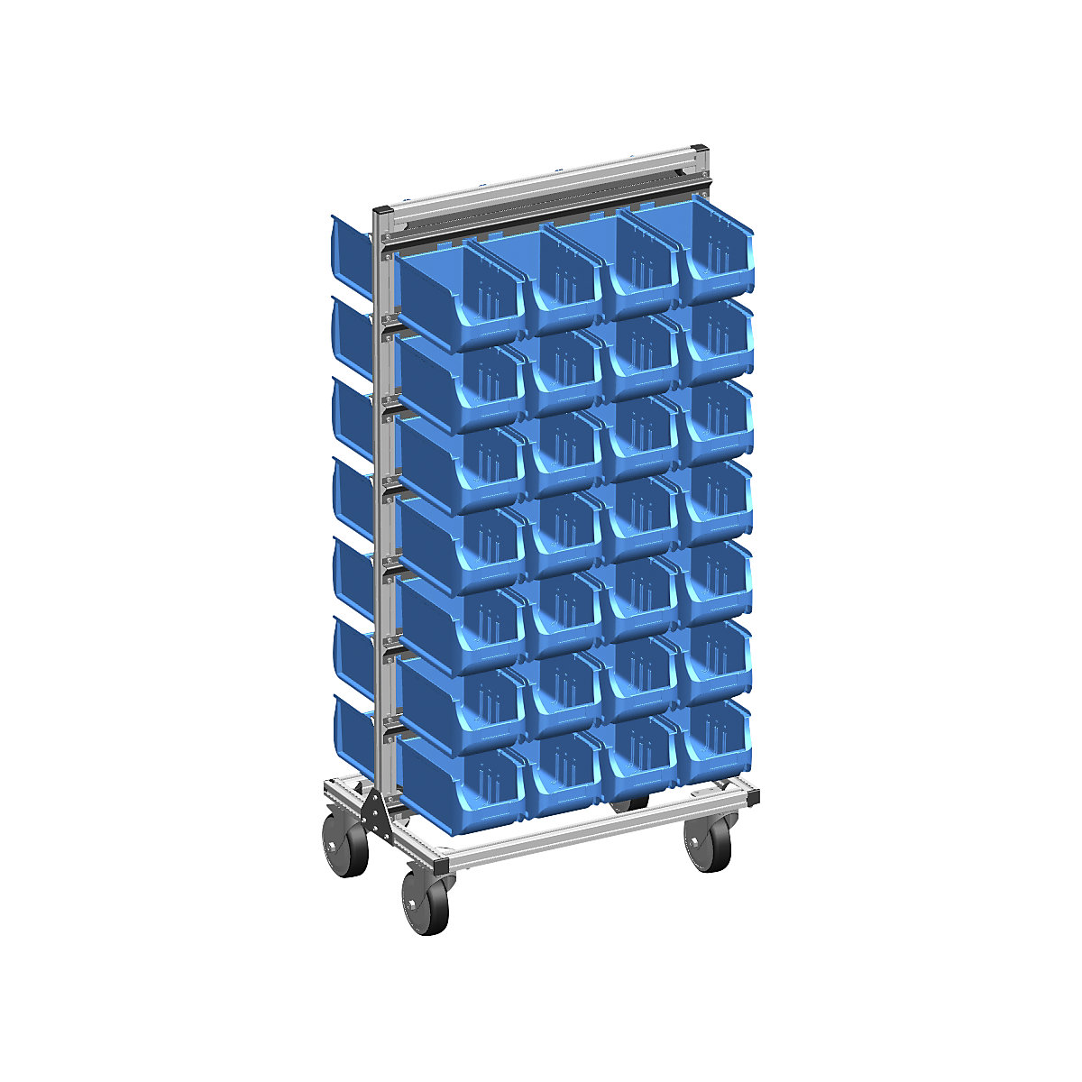 Estantería rodante de aluminio con cajas visualizables