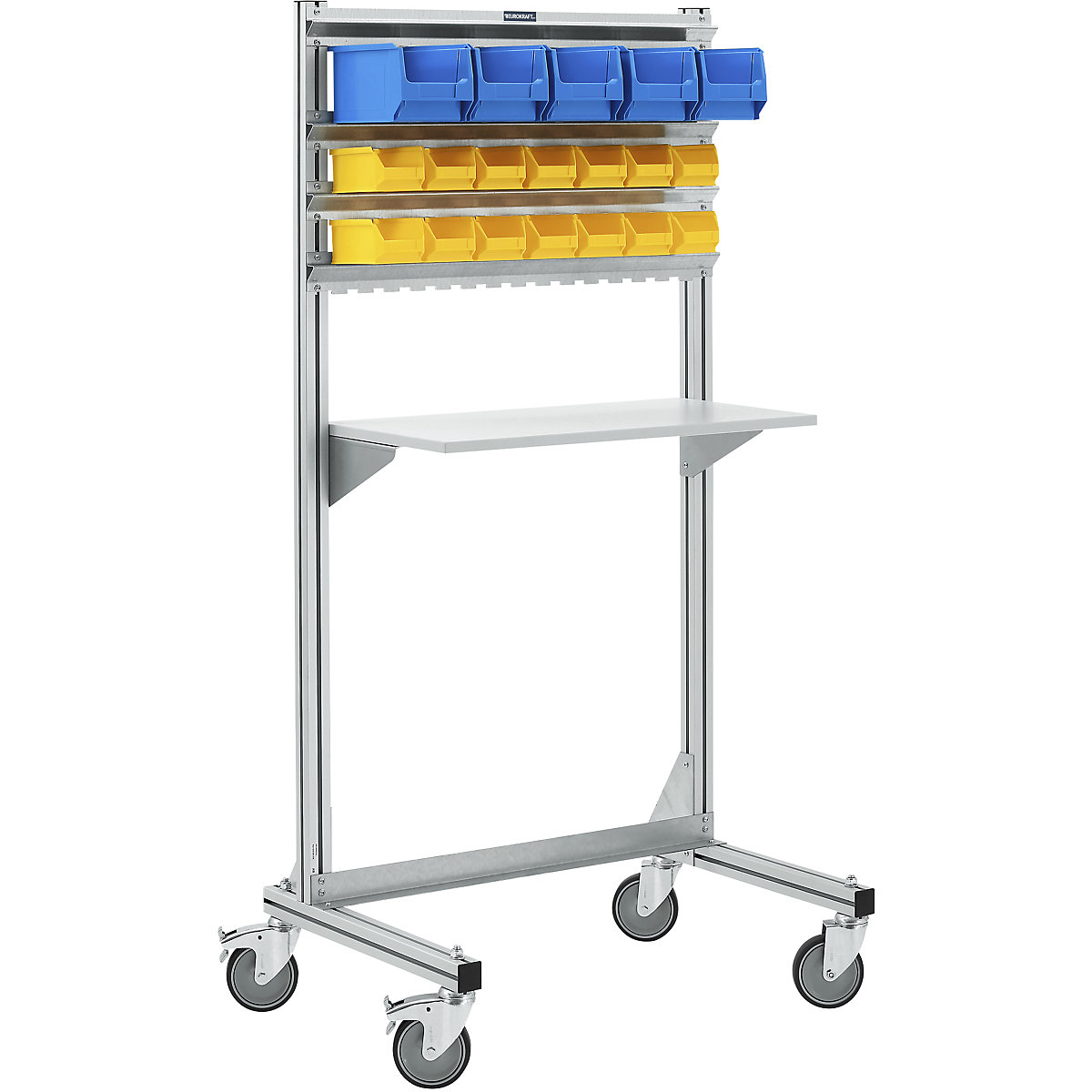 EUROKRAFTpro – Pupitre alto de aluminio, rodante, con superficie de trabajo y cajas