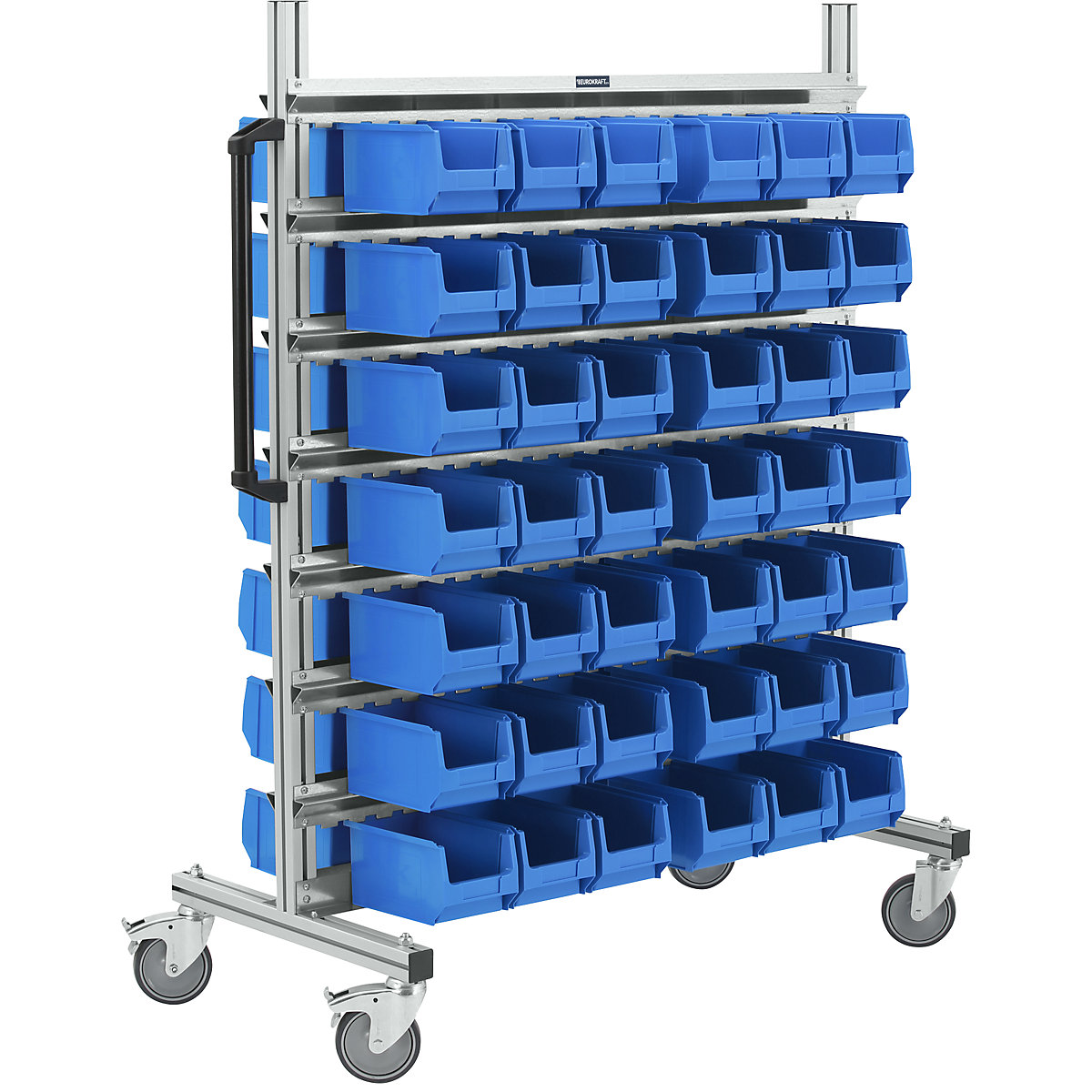 EUROKRAFTpro – Estantería rodante de aluminio, ancha: con cajas