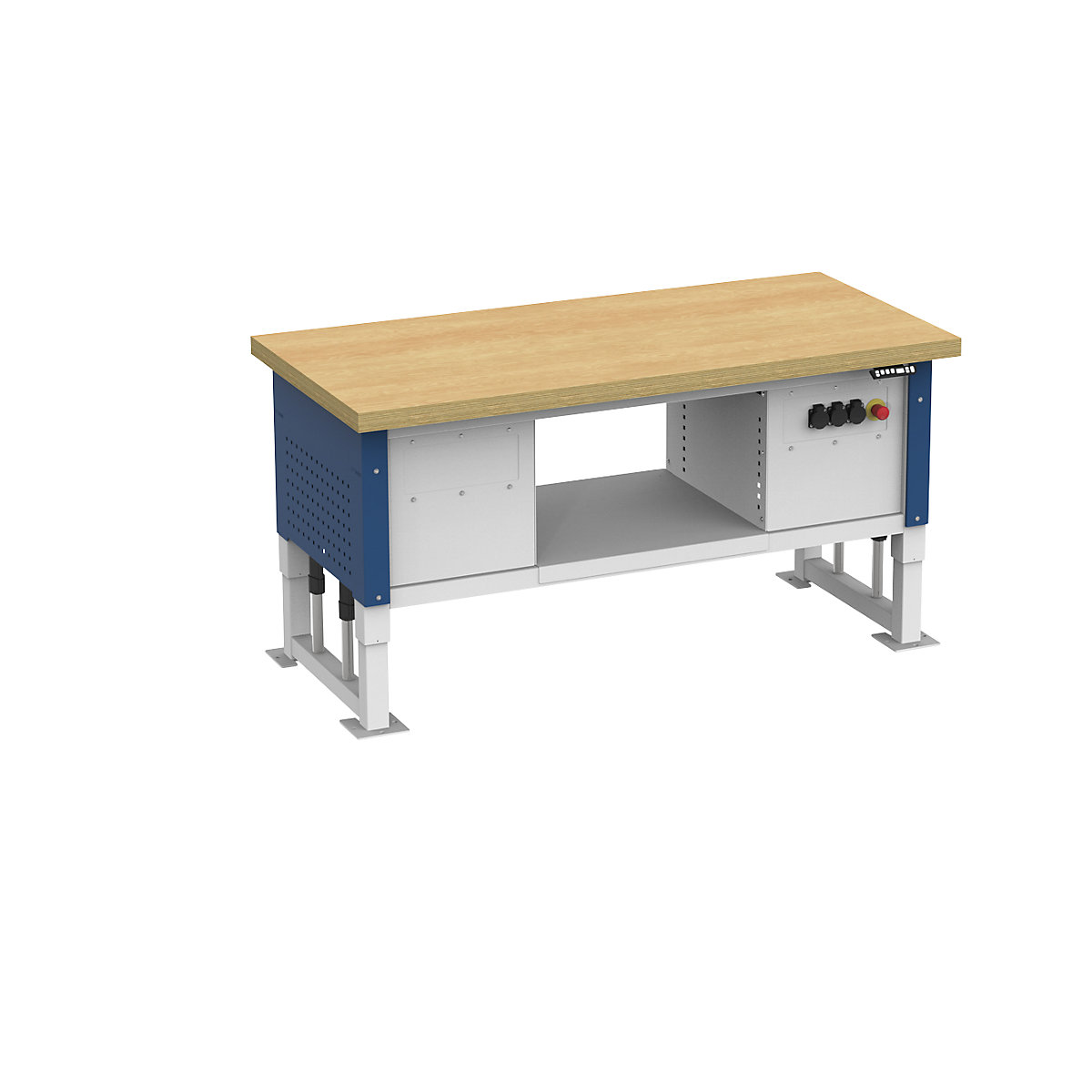 Table pour charges lourdes à réglage électrique de la hauteur, largeur du plateau 1685 mm, charge max. 2000 kg, bleu gentiane RAL 5010-1