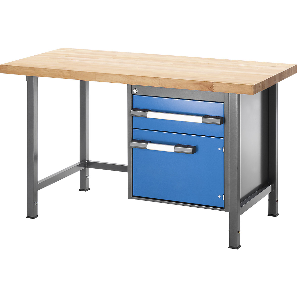 Établi réglable en hauteur, sur piétement – eurokraft pro, 1 tiroir, 1 porte battante, largeur 750 mm, anthracite / bleu-1