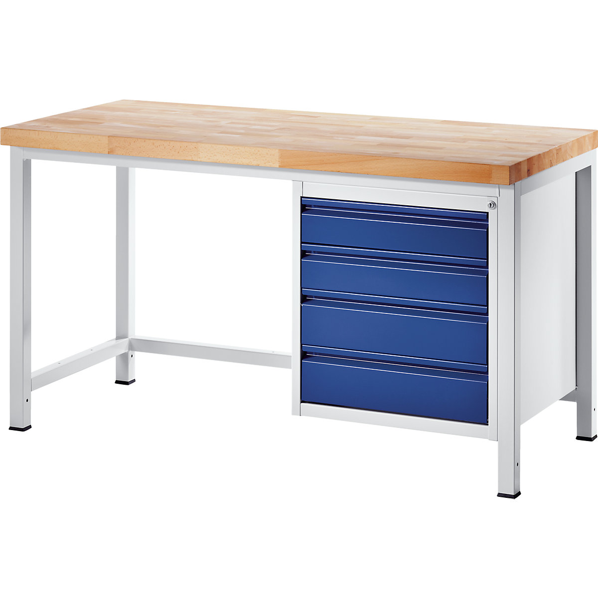 Établi sur piétement – RAU, 4 tiroirs taille L, profondeur 700 mm, largeur 1500 mm-1