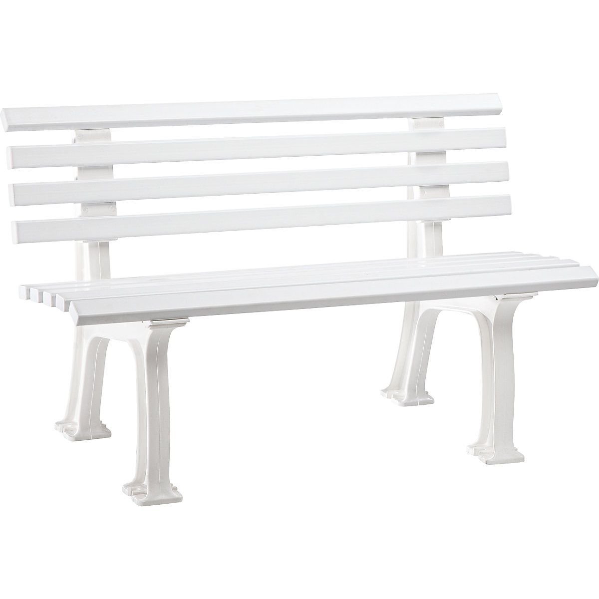 Park bench made of plastic, with 9 slats, width 1200 mm, white-3