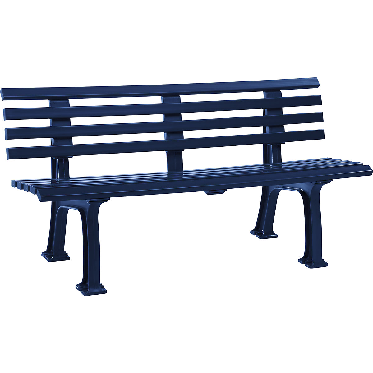 Park bench made of plastic, with 9 slats, width 1500 mm, steel blue-7