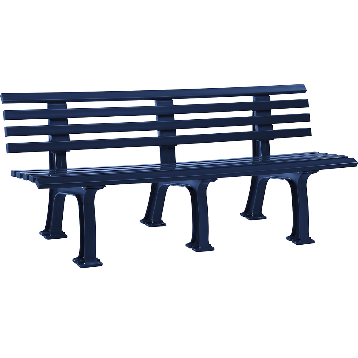 Park bench made of plastic, with 9 slats, width 2000 mm, steel blue-5