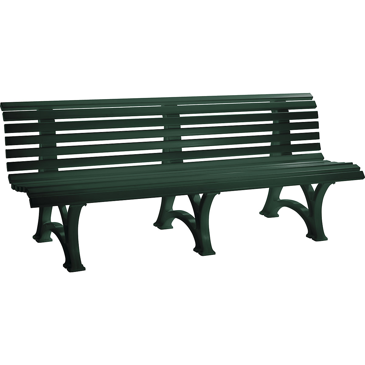 Park bench made of plastic, with 13 slats, width 2000 mm, moss green-5
