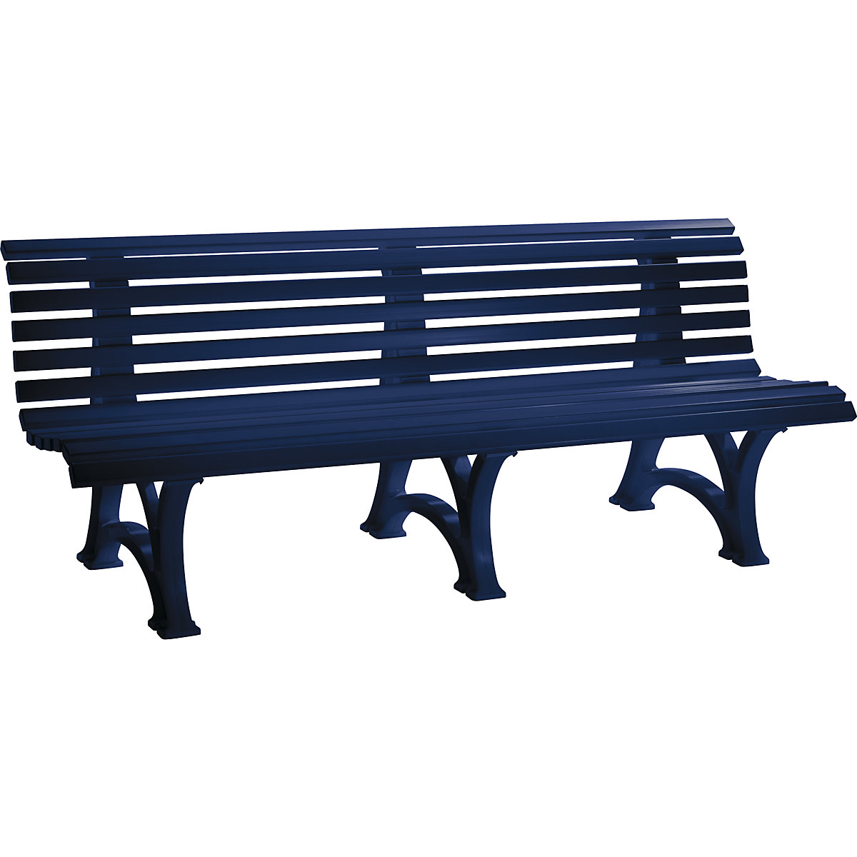 Park bench made of plastic, with 13 slats, width 2000 mm, steel blue-8