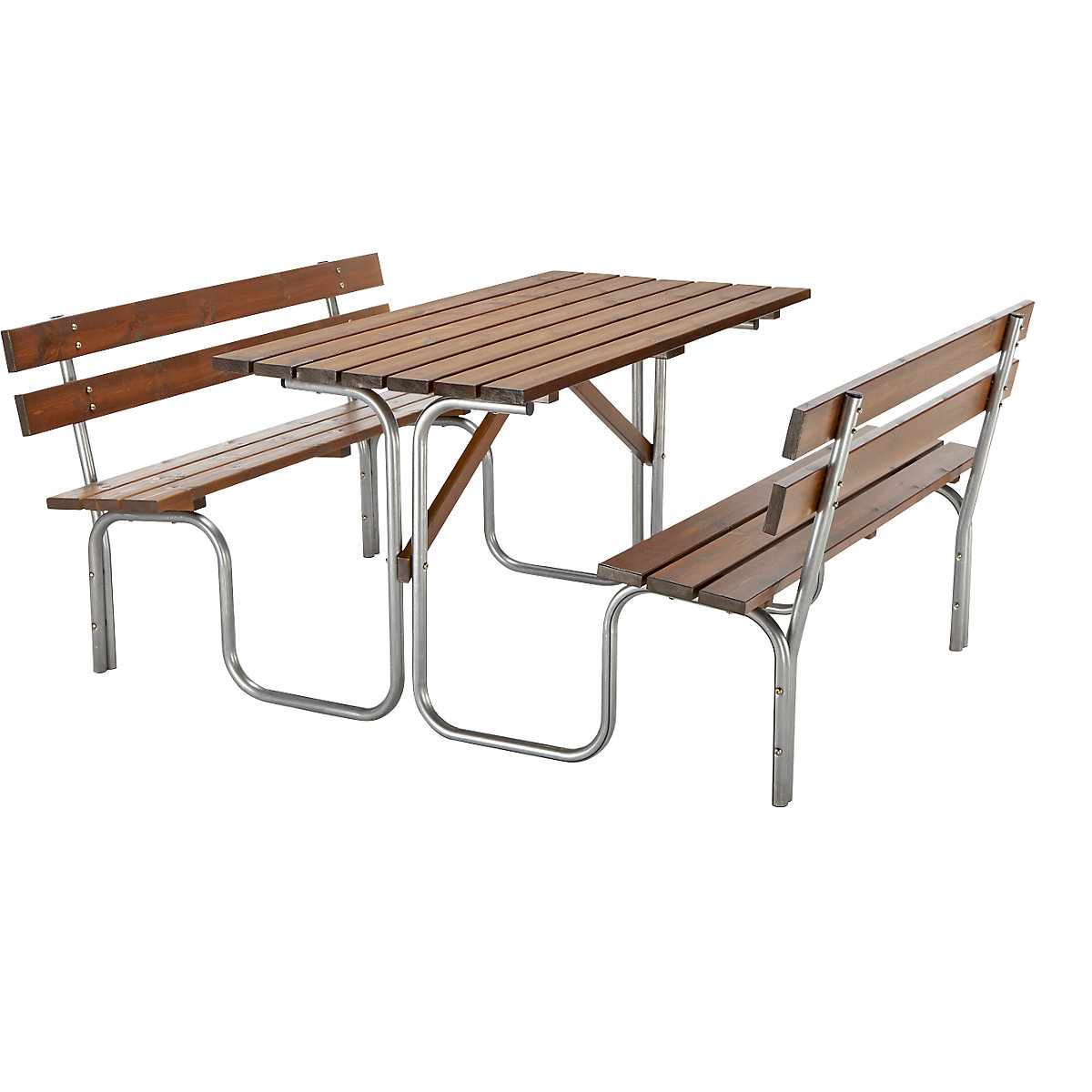 Picnic bench, table and 2 benches, brown, overall LxD 1500 x 1850 mm-5